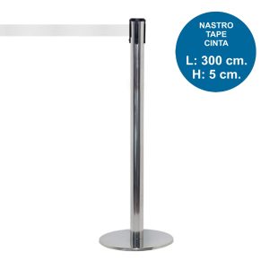Colonnina segnapercorso TENDILINEA SILVER lucida con nastro bianco di 3 metri - immagine 1