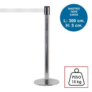 Colonnina segnapercorso TENDILINEA SILVER lucida di 15 kg con nastro bianco di 3 metri - immagine 1