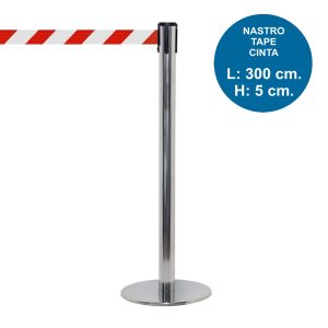 Colonnina segnapercorso TENDILINEA SILVER lucida con nastro rosso/bianco di 3 metri – Image 1