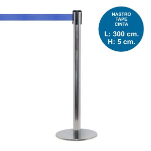 TENDILINEA SILVER polished steel stanchion with 3 meter blue tape - Image 1