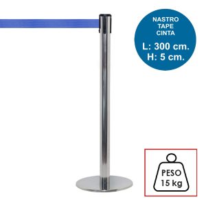 Colonnina segnapercorso TENDILINEA SILVER lucida di 15 kg con nastro blu di 3 metri - immagine 1