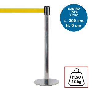 Colonnina segnapercorso TENDILINEA SILVER lucida di 15 kg con nastro giallo di 3 metri - immagine 1