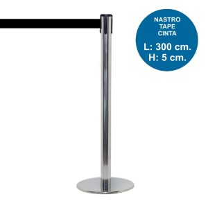 Colonnina segnapercorso TENDILINEA SILVER lucida con nastro nero di 3 metri - immagine 1