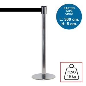 Colonnina segnapercorso TENDILINEA SILVER lucida di 15 kg con nastro nero di 3 metri - immagine 1