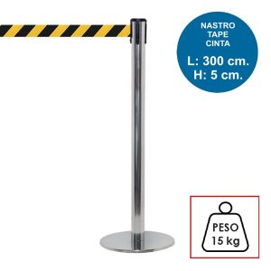 Colonnina segnapercorso TENDILINEA SILVER lucida di 15 kg con nastro nero/giallo di 3 metri - immagine 1