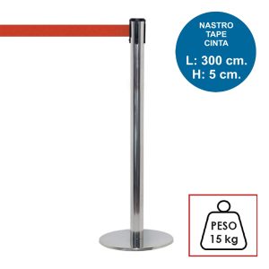 Colonnina segnapercorso TENDILINEA SILVER lucida di 15 kg con nastro rosso di 3 metri - immagine 1