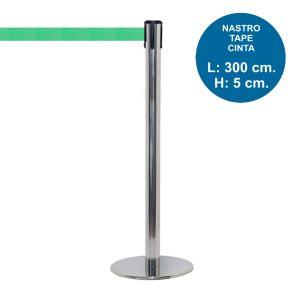 Colonnina segnapercorso TENDILINEA SILVER lucida con nastro verde di 3 metri - immagine 1