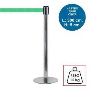 Colonnina segnapercorso TENDILINEA SILVER lucida di 15 kg con nastro verde di 3 metri - immagine 1