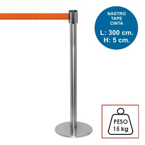 Colonnina segnapercorso TENDILINEA SILVER di 15 kg con nastro arancione di 3 metri - immagine 1