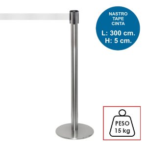Colonnina segnapercorso TENDILINEA SILVER di 15 kg con nastro bianco di 3 metri - immagine 1
