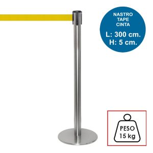 Colonnina segnapercorso TENDILINEA SILVER di 15 kg con nastro giallo di 3 metri - immagine 1