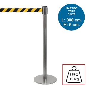 Colonnina segnapercorso TENDILINEA SILVER di 15 kg con nastro nero/giallo di 3 metri - immagine 1