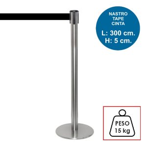 Colonnina segnapercorso TENDILINEA SILVER di 15 kg con nastro nero di 3 metri - immagine 1