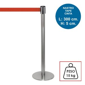 Colonnina segnapercorso TENDILINEA SILVER di 15 kg con nastro rosso di 3 metri - immagine 1