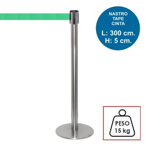 Colonnina segnapercorso TENDILINEA SILVER di 15 kg con nastro verde di 3 metri - immagine 1
