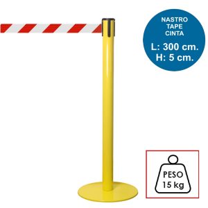 Colonnina segnapercorso TENDILINEA GIALLO di 15 kg con nastro rosso/bianco di 3 metri – Image 1