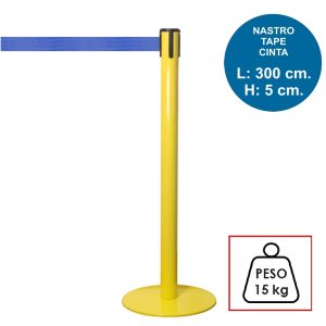Colonnina segnapercorso TENDILINEA GIALLO di 15 kg con nastro blu di 3 metri - immagine 1