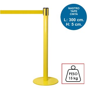 Colonnina segnapercorso TENDILINEA GIALLO di 15 kg con nastro giallo di 3 metri - immagine 1
