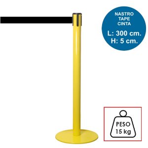 Colonnina segnapercorso TENDILINEA GIALLO di 15 kg con nastro nero di 3 metri - immagine 1