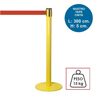 Colonnina segnapercorso TENDILINEA GIALLO di 15 kg con nastro rosso di 3 metri - immagine 1