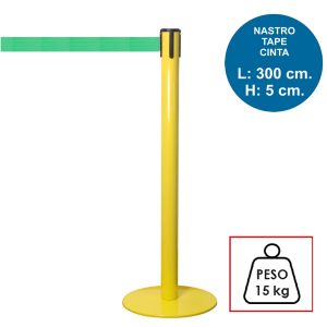 Colonnina segnapercorso TENDILINEA GIALLO di 15 kg con nastro verde di 3 metri - immagine 1