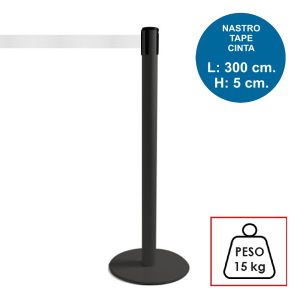 Colonnina segnapercorso TENDILINEA NERO di 15 kg con nastro bianco di 3 metri - immagine 1