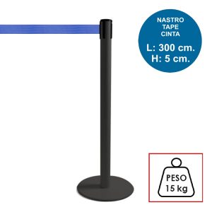 TENDILINEA NERO stanchion with 3 meter blue tape and 15 Kg weight - Image 1