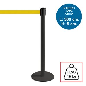 Colonnina segnapercorso TENDILINEA NERO di 15 kg con nastro giallo di 3 metri – Image 1