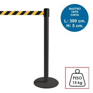 Colonnina segnapercorso TENDILINEA NERO di 15 kg con nastro nero/giallo di 3 metri – Image 1