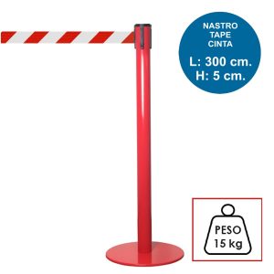 Colonnina segnapercorso TENDILINEA ROSSO di 15 kg con nastro rosso/bianco di 3 metri – Image 1
