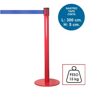 Colonnina segnapercorso TENDILINEA ROSSO di 15 kg con nastro blu di 3 metri - immagine 1