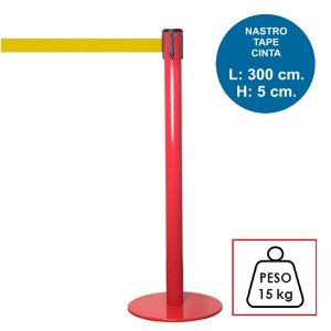 Colonnina segnapercorso TENDILINEA ROSSO di 15 kg con nastro giallo di 3 metri - immagine 1