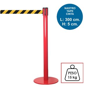 Colonnina segnapercorso TENDILINEA ROSSO di 15 kg con nastro nero/giallo di 3 metri - immagine 1