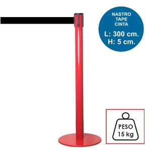 Colonnina segnapercorso TENDILINEA ROSSO di 15 kg con nastro nero di 3 metri - immagine 1