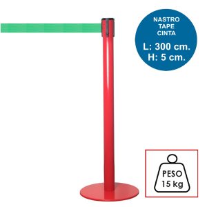 TENDILINEA ROSSO stanchion with 3 meter green tape and 15 Kg weight - Image 1
