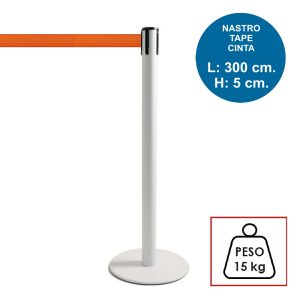 Colonnina segnapercorso TENDILINEA BIANCO di 15 kg con nastro arancione di 3 metri - immagine 1