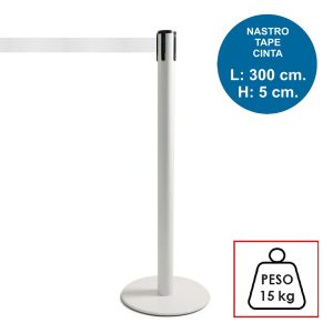 Colonnina segnapercorso TENDILINEA BIANCO di 15 kg con nastro bianco di 3 metri - immagine 1
