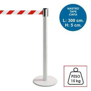 Colonnina segnapercorso TENDILINEA BIANCO di 15 kg con nastro rosso/bianco di 3 metri - immagine 1