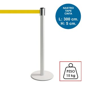 Colonnina segnapercorso TENDILINEA BIANCO di 15 kg con nastro giallo di 3 metri - immagine 1
