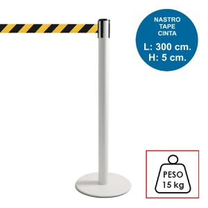 Colonnina segnapercorso TENDILINEA BIANCO di 15 kg con nastro nero/giallo di 3 metri - immagine 1