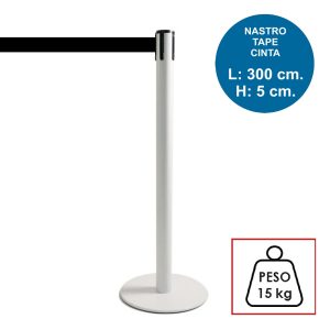 Colonnina segnapercorso TENDILINEA BIANCO di 15 kg con nastro nero di 3 metri - immagine 1