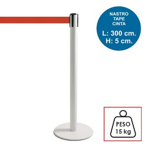 Colonnina segnapercorso TENDILINEA BIANCO di 15 kg con nastro rosso di 3 metri - immagine 1