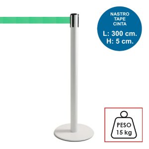 Colonnina segnapercorso TENDILINEA BIANCO di 15 kg con nastro verde di 3 metri - immagine 1