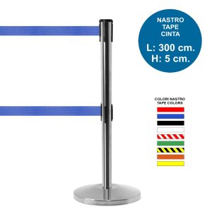 Marking-path Barrier Post with double retractable belts - lower ribbon in blue - Image 1