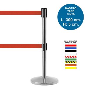 Marking-path Barrier Post with double retractable belts - lower ribbon in red - Image 1