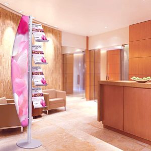 Floor Display with Flag and 4 reclined shelves micro-perforated sheet - Image 2