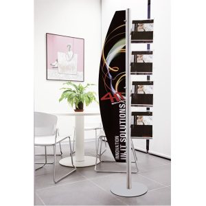 Espositore da pavimento con vela e 4 ripiani A4 in plexi inclinati - immagine 2