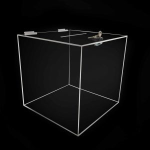 Urna a piantana con cubo porta oggetti in plexiglass trasparente e tavolino di sostegno - immagine 2