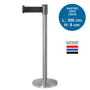 Steel retractable belt barrier. Tape: 2 m and H 8 cm. - Image 1