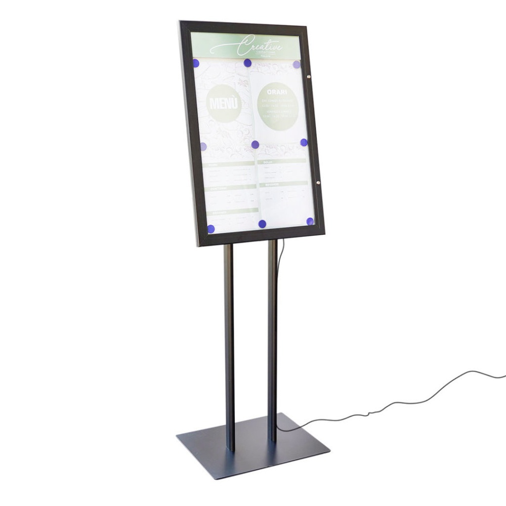 Bacheca nera porta menu esterno autoportante 4xA4 con illuminazione LED e pannello personalizzabile